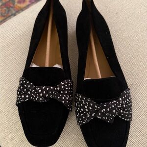 Violet & Red Black Suede Loafers with Polka Dot Bow 9.5